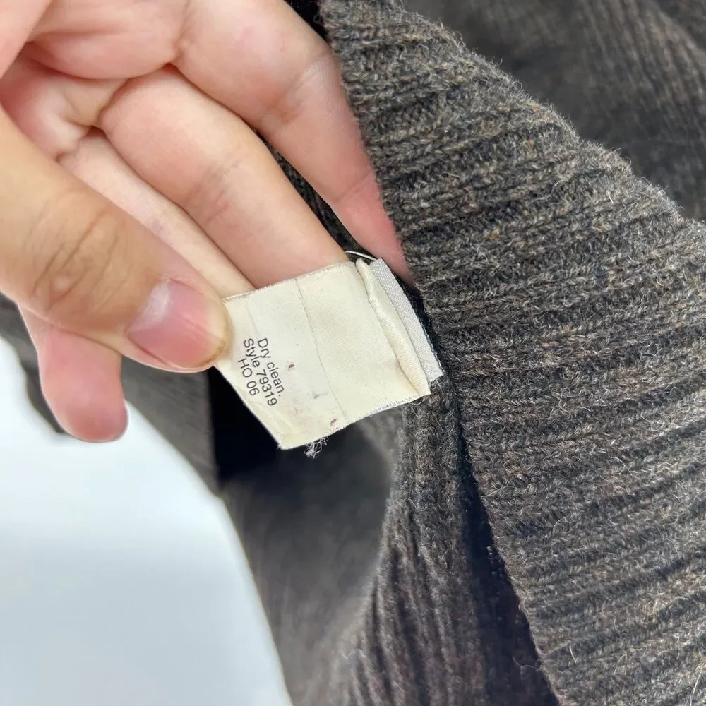 J.Crew 100% Lambswool Full Zip Cardigan Woman's L Brown Chunky Sweater Granny